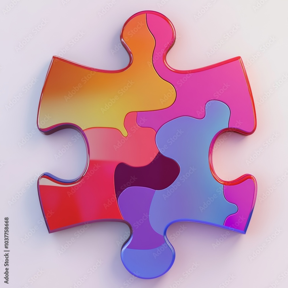Poster abstract 3d representation of a puzzle piece, symbolizing problem-solving and teamwork, isolated wit