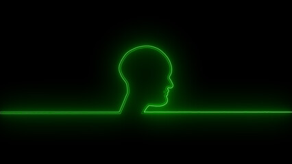 gowing neon human head icon  on black Background
