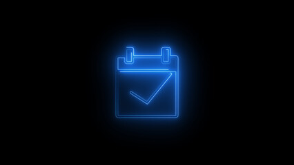 glowing neon calender icon with calendar and check mark