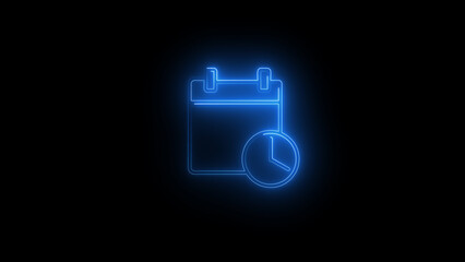 glowing neon schedule icon with calendar and clock,Schedule, business event concept,  black background	
