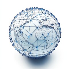 Detailed 3D icon of a globe with network connections, representing global communication and online interaction, isolated with a soft shadow effect