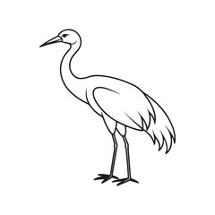 Crane bird line out art vector style with white background.