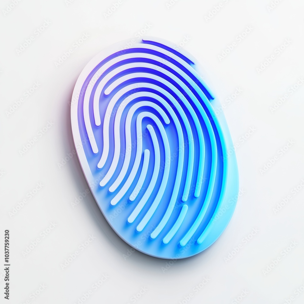Poster detailed 3d rendering of a fingerprint icon, representing biometric security and identity, isolated 