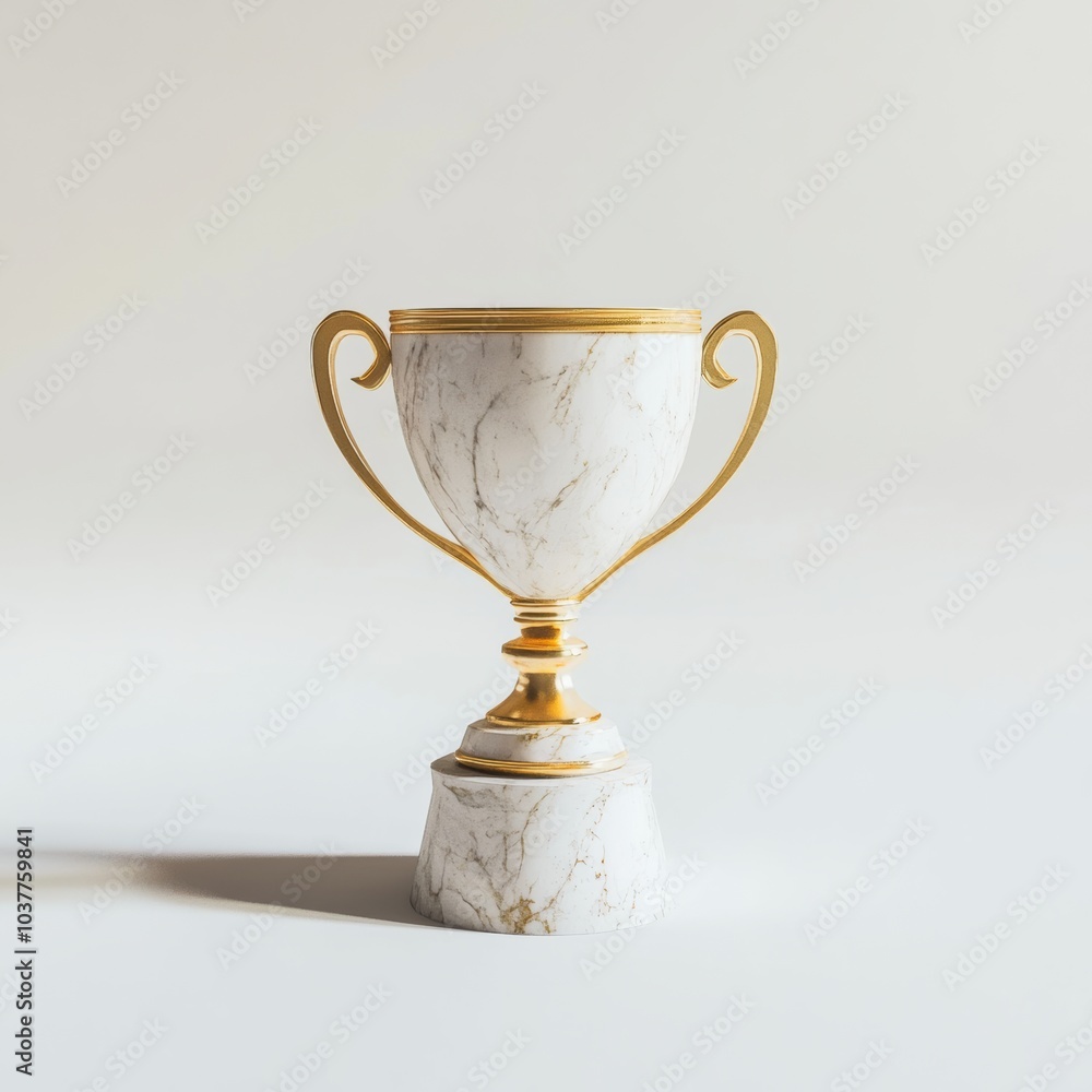 Poster minimalist 3d rendering of a trophy, symbolizing achievement and success, isolated with a soft shado