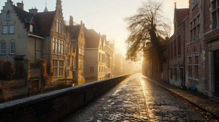 Fototapeta premium Cobblestone Street in Bruges, Belgium
