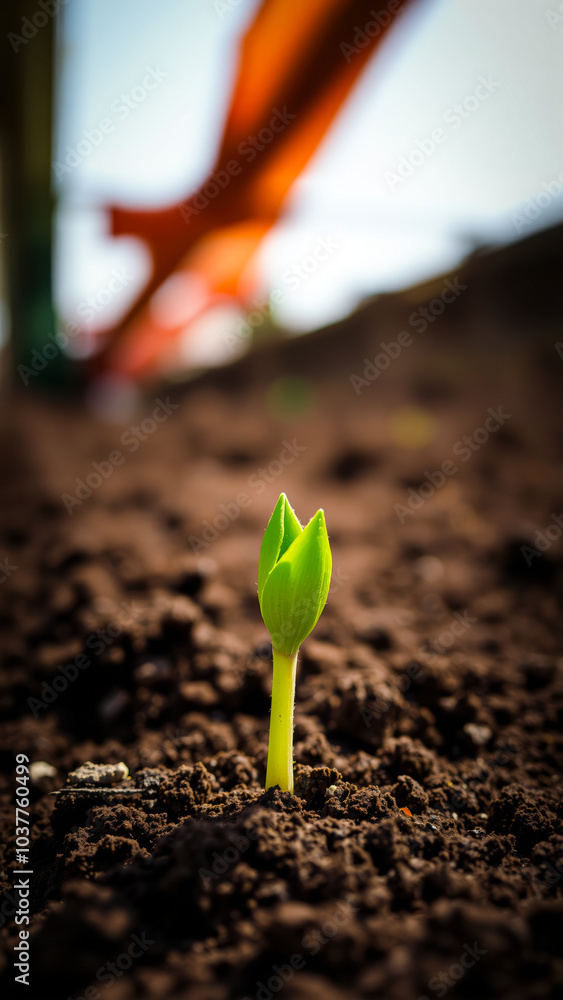 Sticker single sprout emerging from dark soil