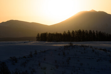 真冬の美瑛の日の出風景