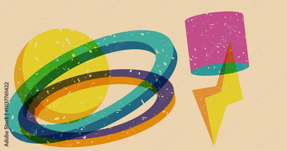 Poster risograph shapes. geometry elements abstract texture. big colorful geometric animation. object in tr