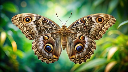 Fototapeta premium Butterfly with owl-like patterns on its wings, mariposa lechuza, caligo illioneus, insect, wildlife, nature, colorful