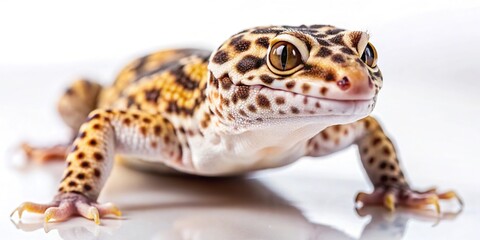 Obraz premium Macro photograph of leopard gecko on white background