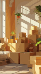 3D illustration moving boxes, Mortgages, Moving, New Location