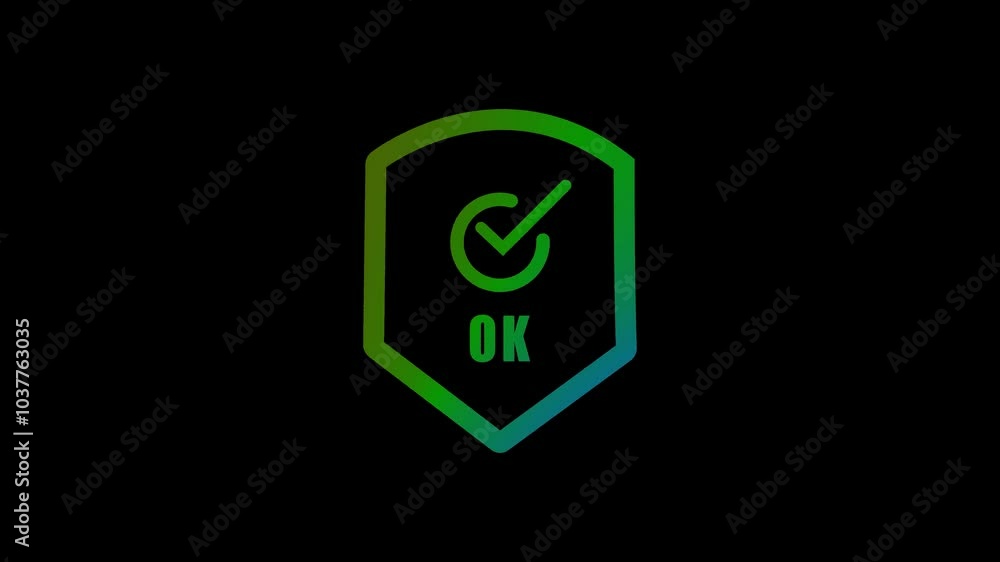 Poster security check icon. tick mark approved icon. 4k video motion graphic. shield with check mark. radia