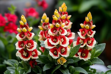 Snapdragons blooming in a rustic garden, their dragon-shaped flowers in shades of red and yellow adding a whimsical touch