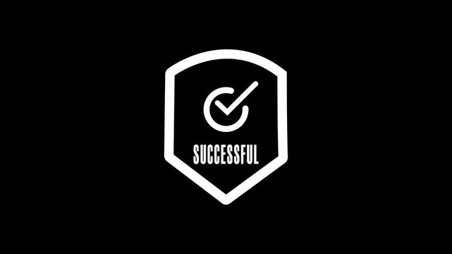Glowing neon line Shield with check mark icon isolated on black background. 