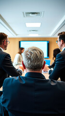 Fototapeta premium man sits a meeting facing away from the camera