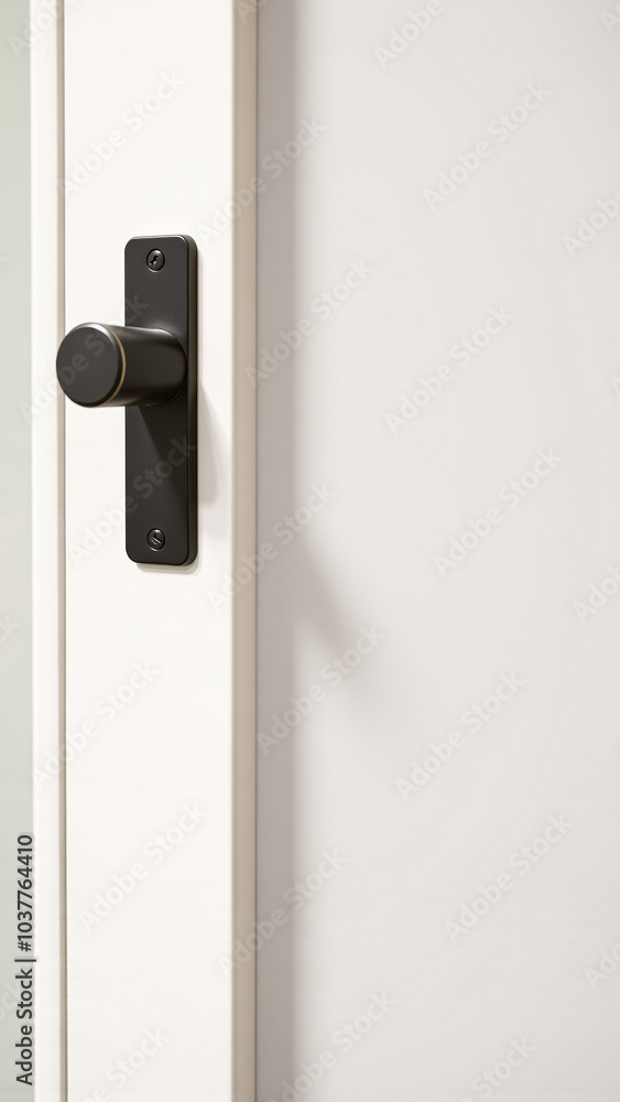 Poster black door handle with a gold trim on a white door