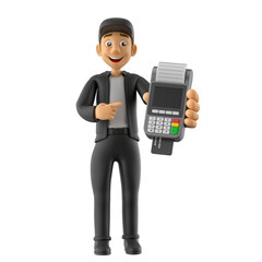 Delivery Person Holding Payment Terminal in 3D Render with transparent background