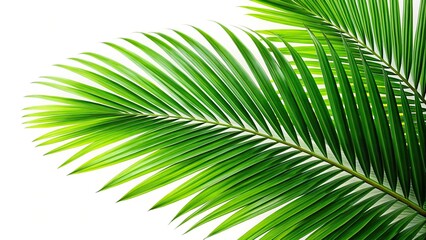 Obraz premium Macro shot of green palm leaves isolated on white background