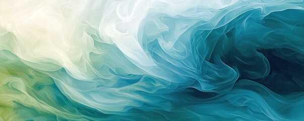 Swirling waves of muted blues and greens in an abstract design, creating a calming and soothing visual experience.