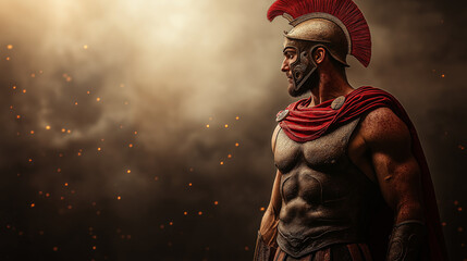 Obraz premium Heroic spartan warrior in epic battle stance
