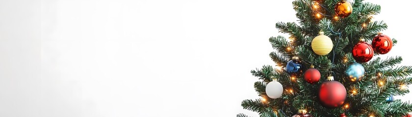 Fototapeta premium Christmas Tree Decorated with Ornaments and Lights