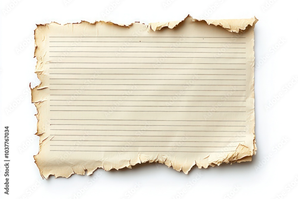 Poster torn note paper isolated: torn sheet of lined note paper isolated against a white backdrop, ready fo