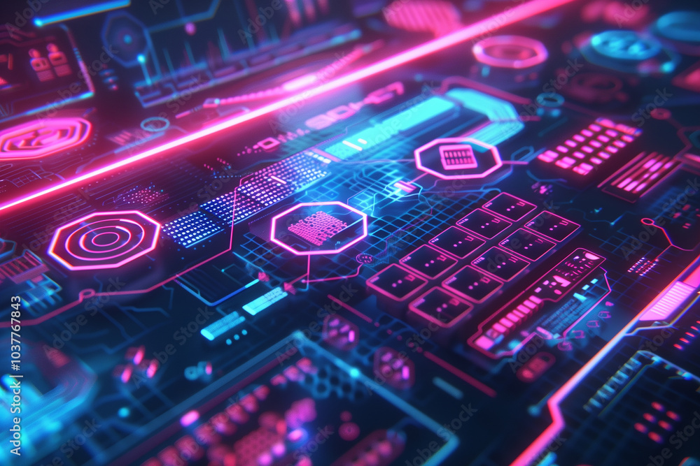 Poster cyber tech background wallpaper with futuristic digital interface with transparent layers, hexagonal