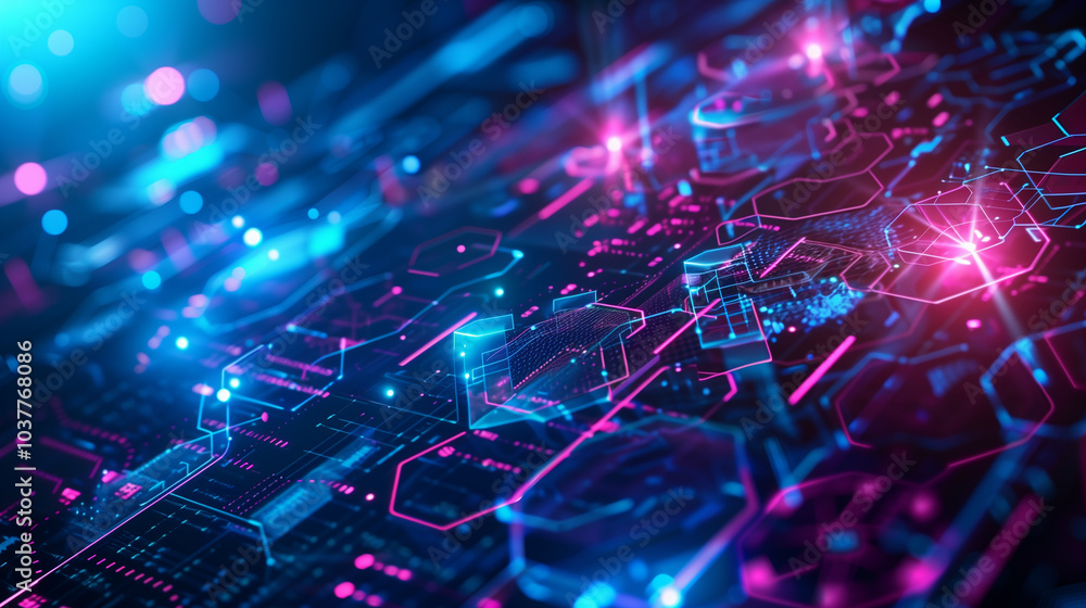 Poster cyber tech background wallpaper with futuristic digital interface with transparent layers, hexagonal