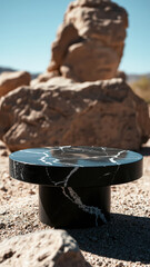 polished marble table a desert landscape