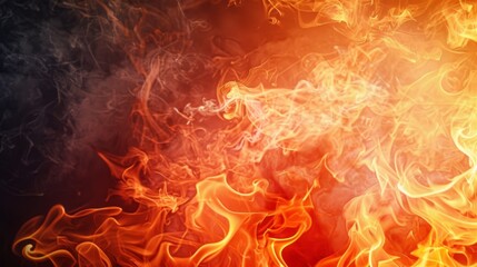 Fototapeta premium Intense Flames and Smoke Erupting in Dark Background