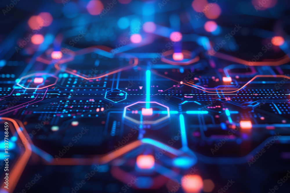 Poster cyber tech background wallpaper with futuristic digital interface with transparent layers, hexagonal
