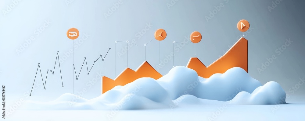 Aufkleber visual representation of growth with graphs and clouds, ideal for business and marketing concepts.
