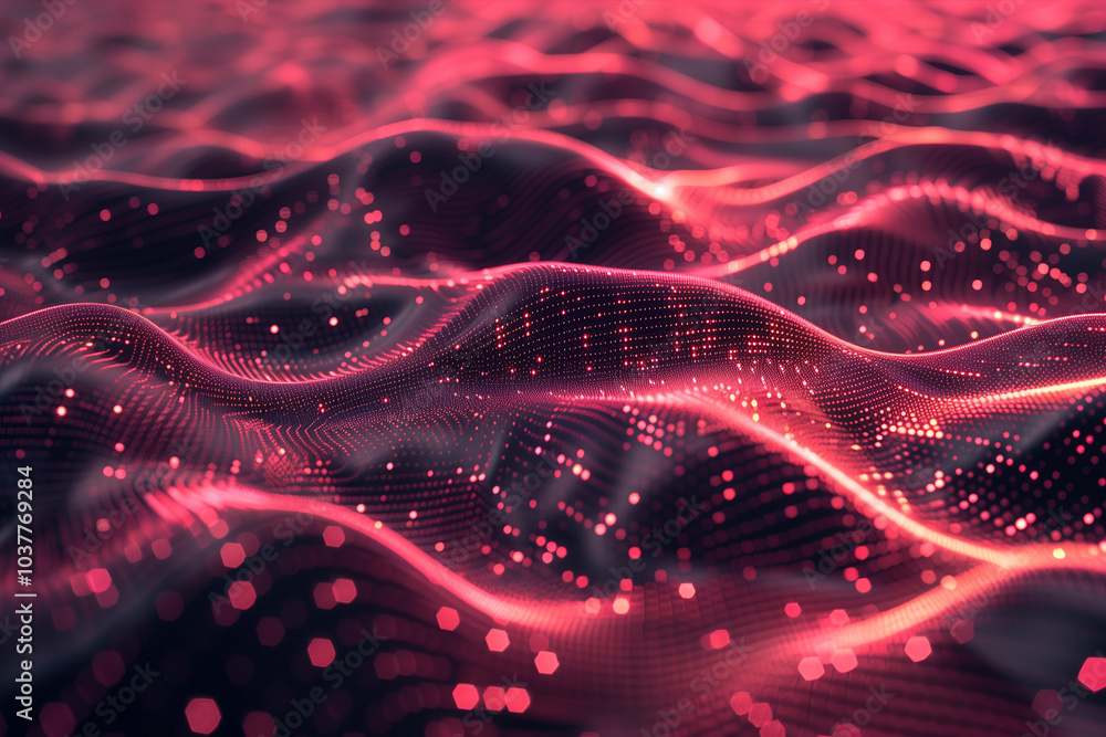 Poster cyber tech background abstract 3d digital waveforms with glowing points of light, resembling a futur