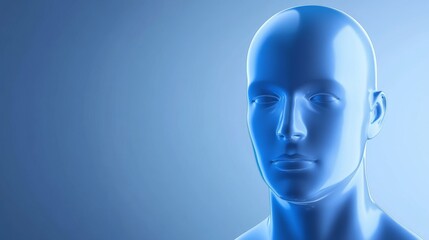 Obraz premium A futuristic blue mannequin head, showcasing a clean design perfect for artistic and technological themes.