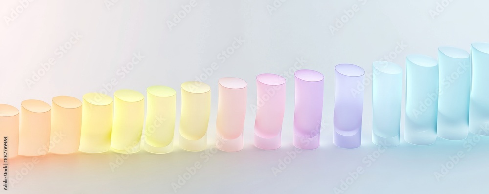 Aufkleber a gradient of pastel colored cups arranged in a row, creating a serene and calming visual effect for