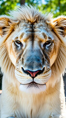 close- portrait a white lion with a majestic gaze