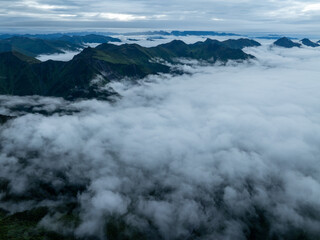 Aerial view of beautiful high altitude grassland mountain landscape