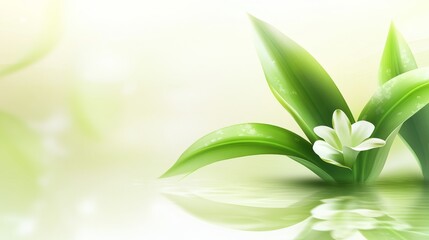 Obraz premium A serene composition featuring a delicate white flower and lush green leaves, reflecting tranquility and natural beauty.