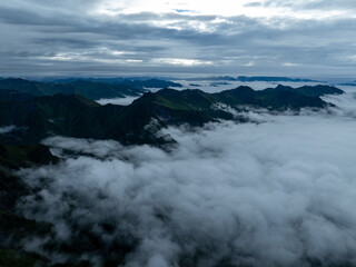 Aerial view of beautiful high altitude grassland mountain landscape