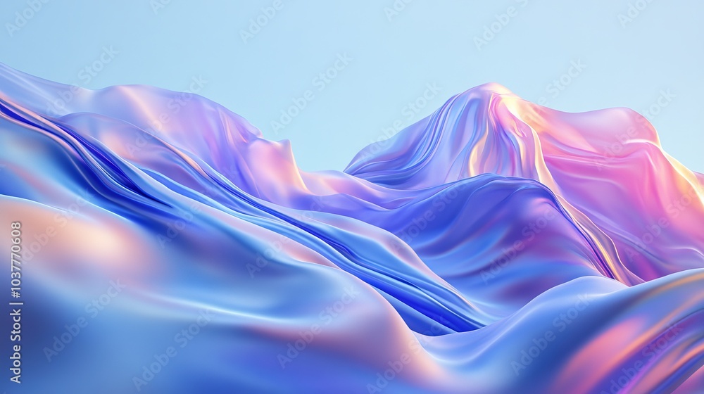 Poster a serene landscape featuring flowing waves of pastel colors, creating a calming atmosphere and visua