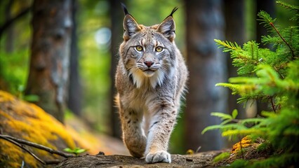 Fototapeta premium majestic Canadian lynx walking through the woods