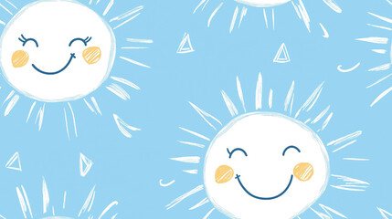 Fototapeta premium Seamless pattern with cute smiling suns on blue background