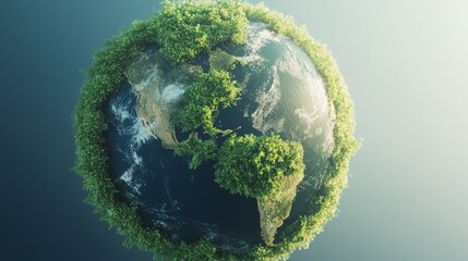 Fototapeta premium A vibrant depiction of Earth surrounded by lush greenery, symbolizing nature, sustainability, and environmental harmony.