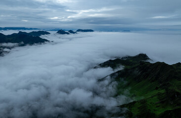 Aerial view of beautiful high altitude grassland mountain landscape