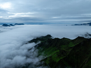 Aerial view of beautiful high altitude grassland mountain landscape
