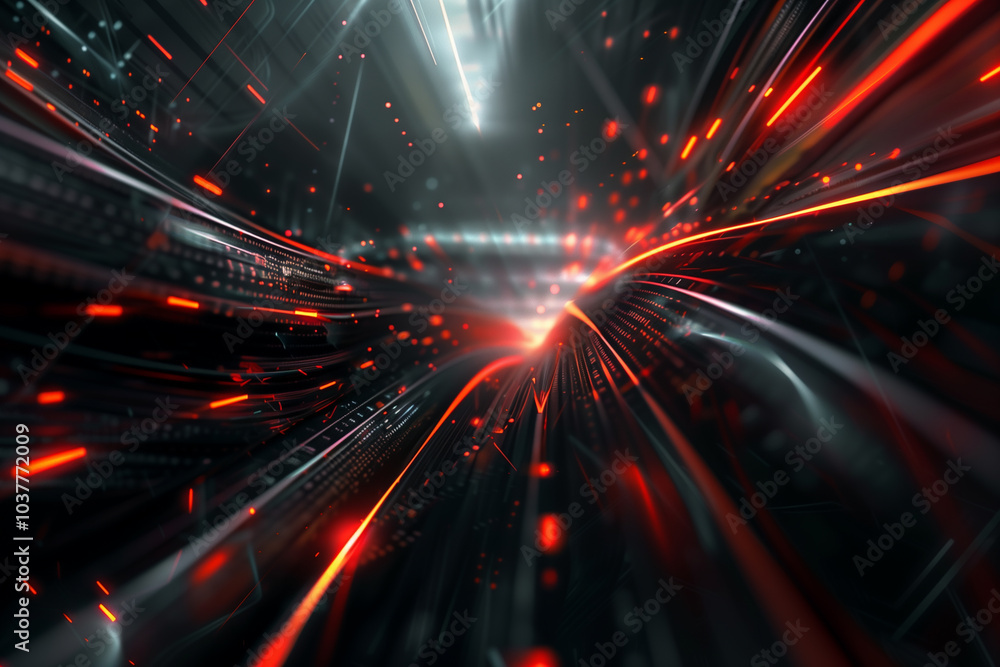 Aufkleber cyber tech background with abstract data lines, flowing through a dark, metallic surface with radian