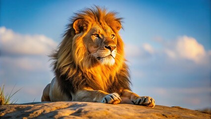Majestic lion basking in African sun © Hugnaka