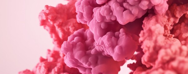 Obraz premium Abstract close-up of pink ink swirling in water, creating soft, dreamy clouds and textures for artistic backgrounds or designs.