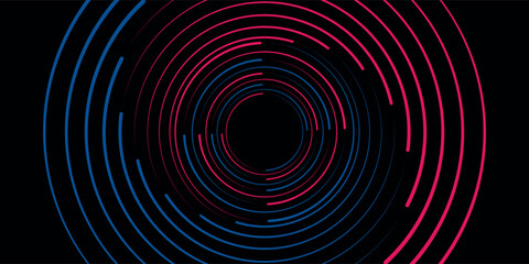 3D red black dynamic techno background on dark space. Tech banner with rotating circles style decoration. Modern graphic design element