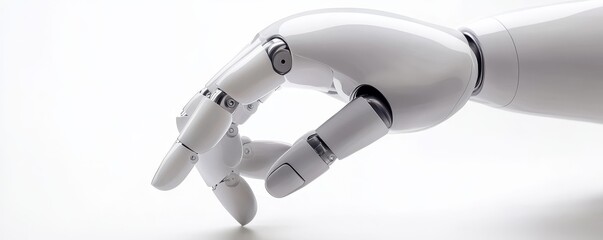 Close-up of a robotic hand demonstrating advanced technology and precision in design, showcasing innovation in robotics.